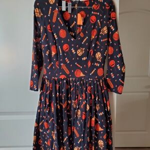 Vixen by Micheline Pitt Halloween Midi Dress - Black and Orange